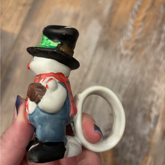 Set of 4 Hand Painted Porcelain Snowman Napkin Rings World Bazaars Box Christmas - Picture 6 of 7